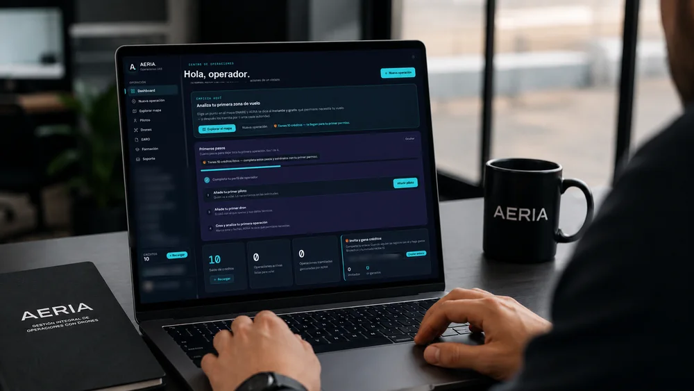 Panel de AERIA para analizar zonas de vuelo y gestionar los permisos de operaciones con drones.
